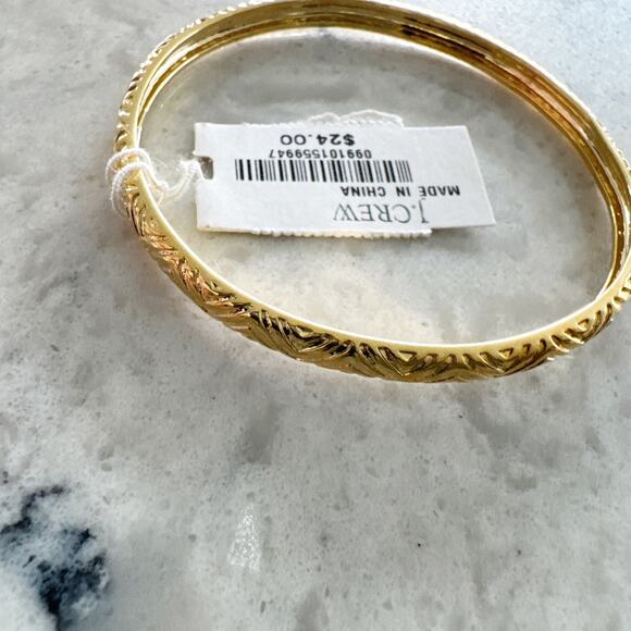 J Crew Etched Goldtone Bangle Bracelet Textured Classic - Picture 5 of 5